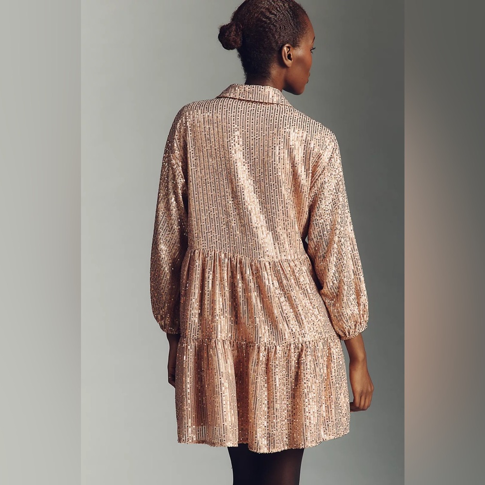NWT! Anthropologie Maeve Bettina Sequined Tiered Mini Shirt Dress 🎆 - Picture 5 of 9